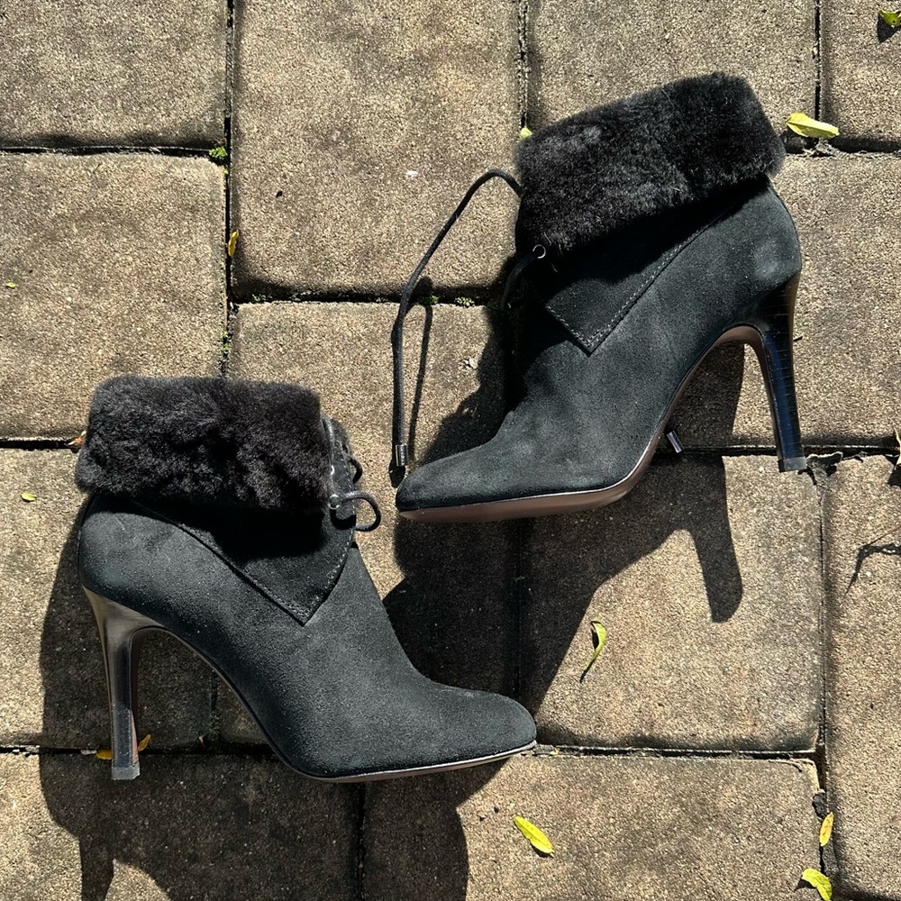 New in box Coach Malia Suede Shearling High Heeled Booties